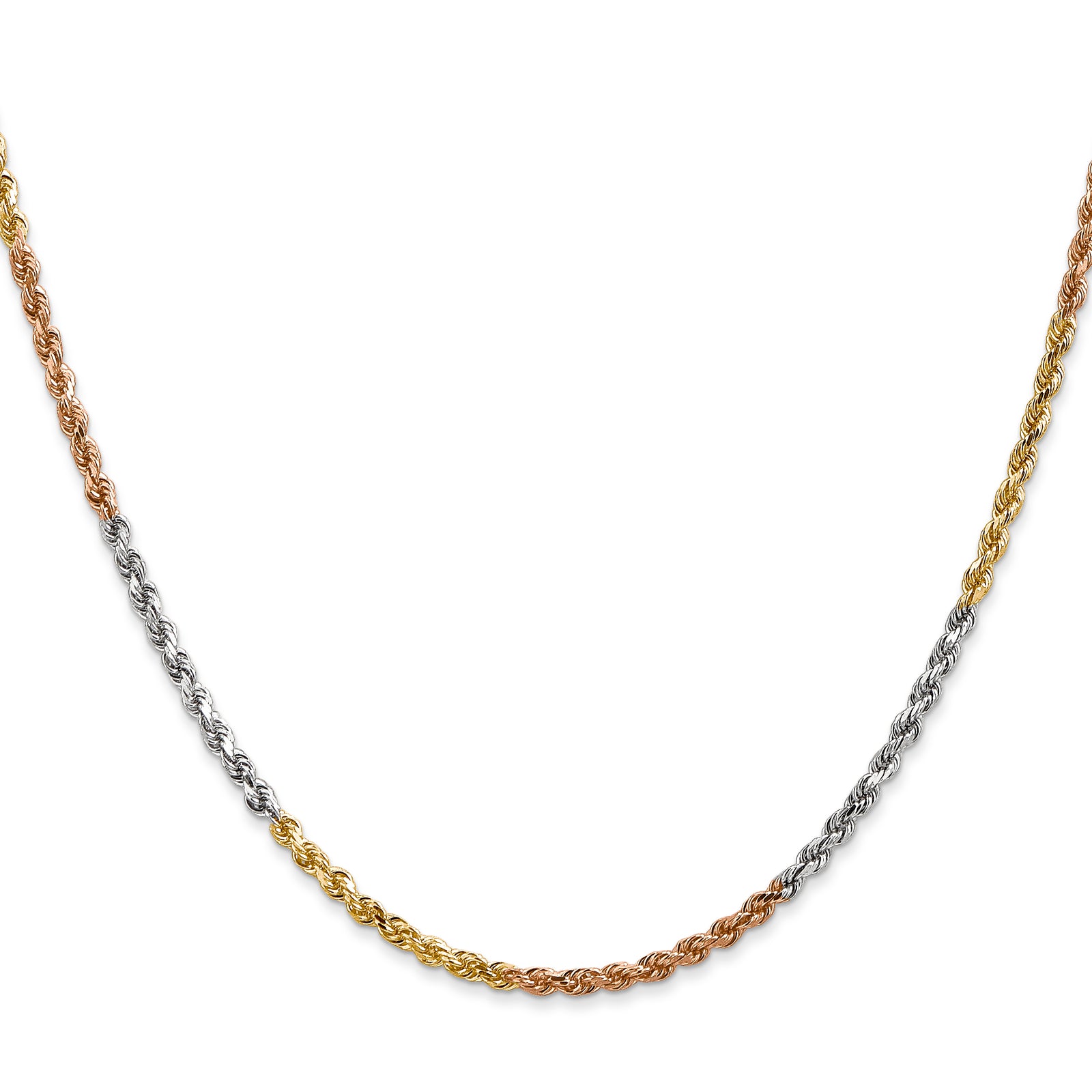 14k Tri-Color 2.5mm D/C Rope Chain
