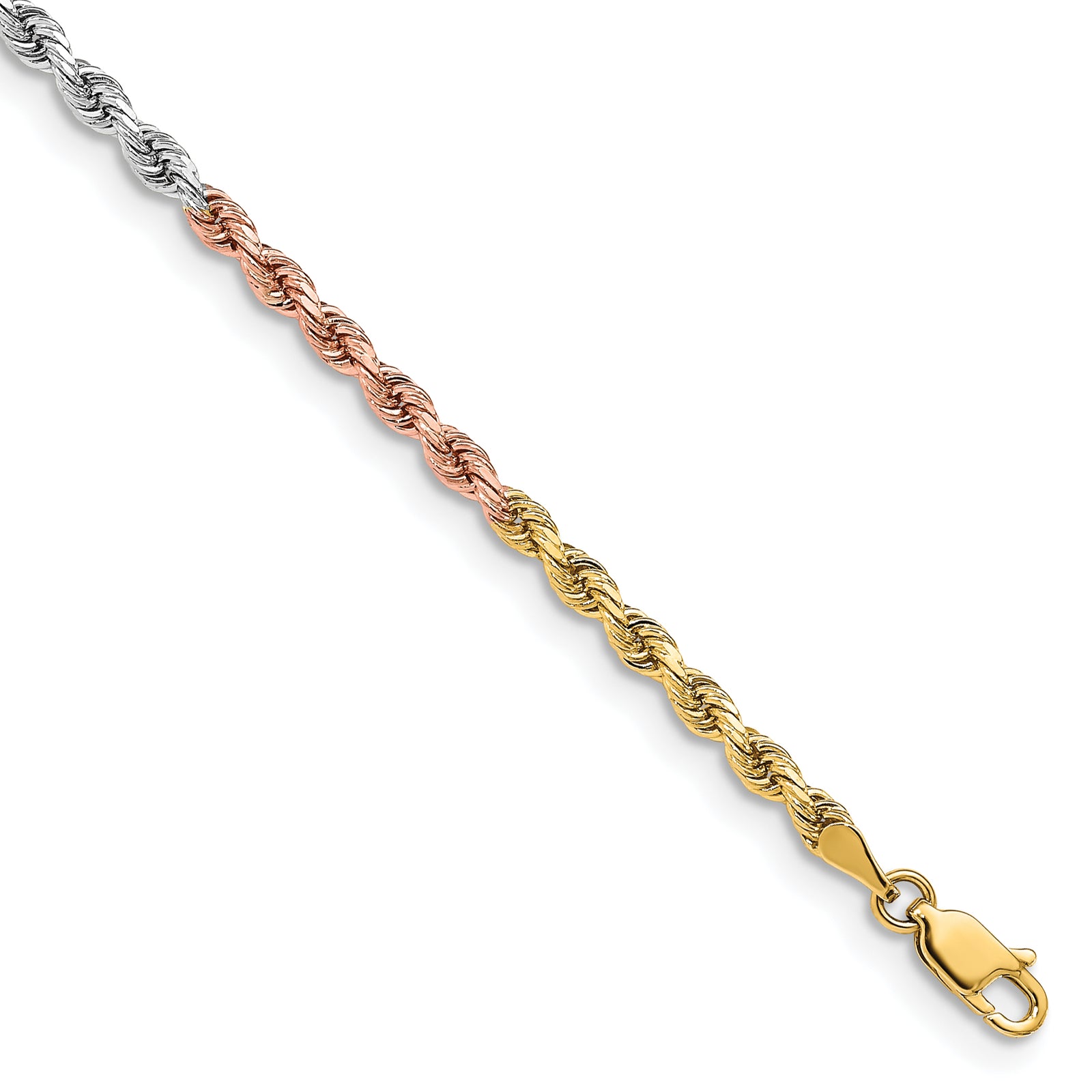 14k Tri-color 3.0mm Diamond-cut Rope Chain