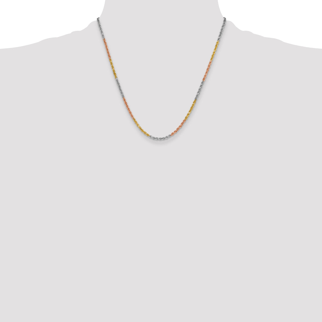 14k Tri-Color 3mm D/C Rope Chain