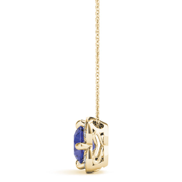 14K Yellow Gold Round Diamond Halo Pendant