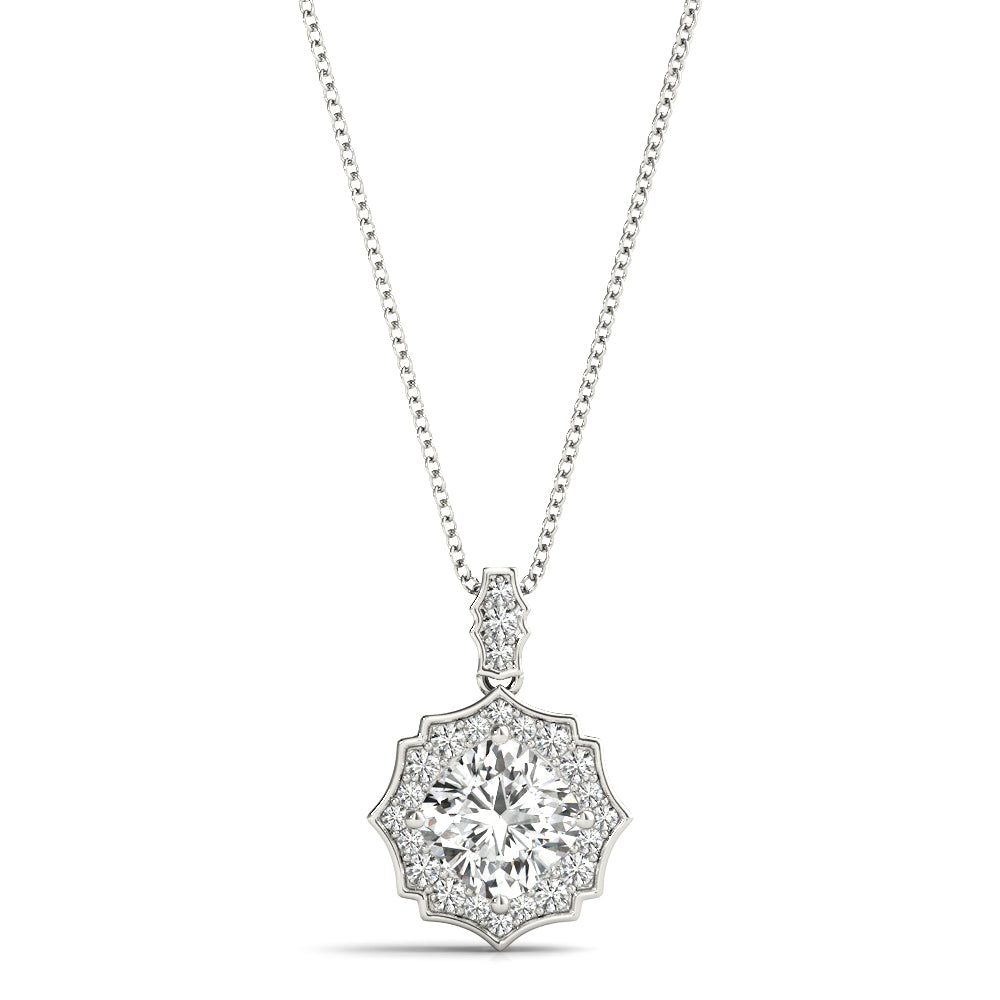 18K White Gold Cushion Diamond Pendant with Halo