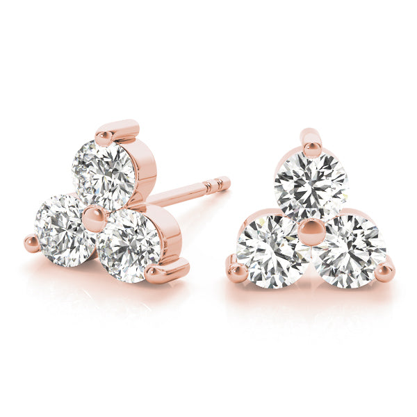 14K Rose Gold Round Diamond Trio Earrings