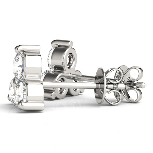 14K White Gold Round Diamond Three Stone Earrings