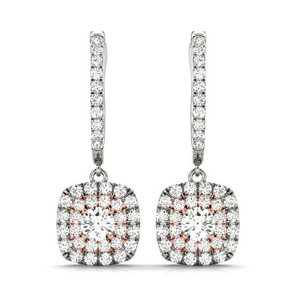 14K Rose Gold Round Diamond Halo Earrings