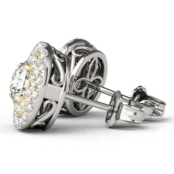 14K Yellow Gold Round Diamond Halo Earrings