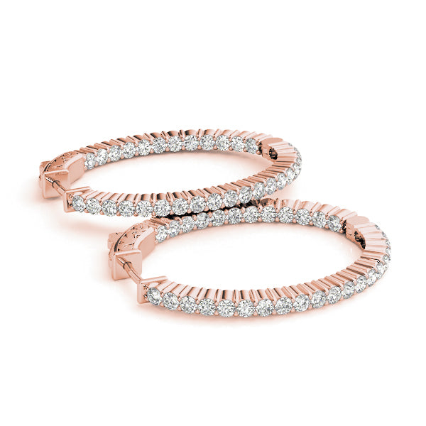 14K Rose Gold Diamond Inside Out Hoop Earrings