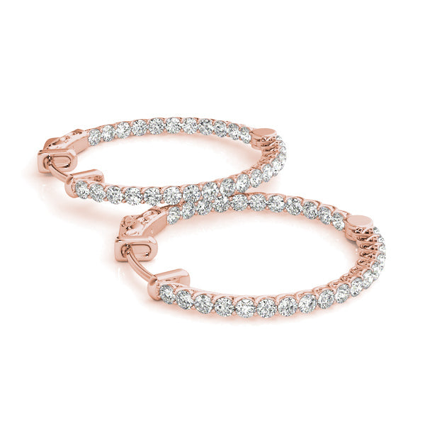14K Rose Gold Diamond Inside Out Hoop Earrings
