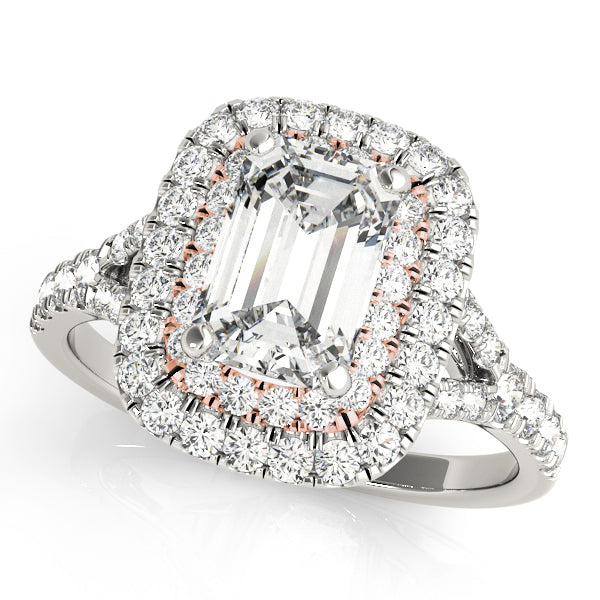 14K Rose Gold Emerald Diamond Halo Ring
