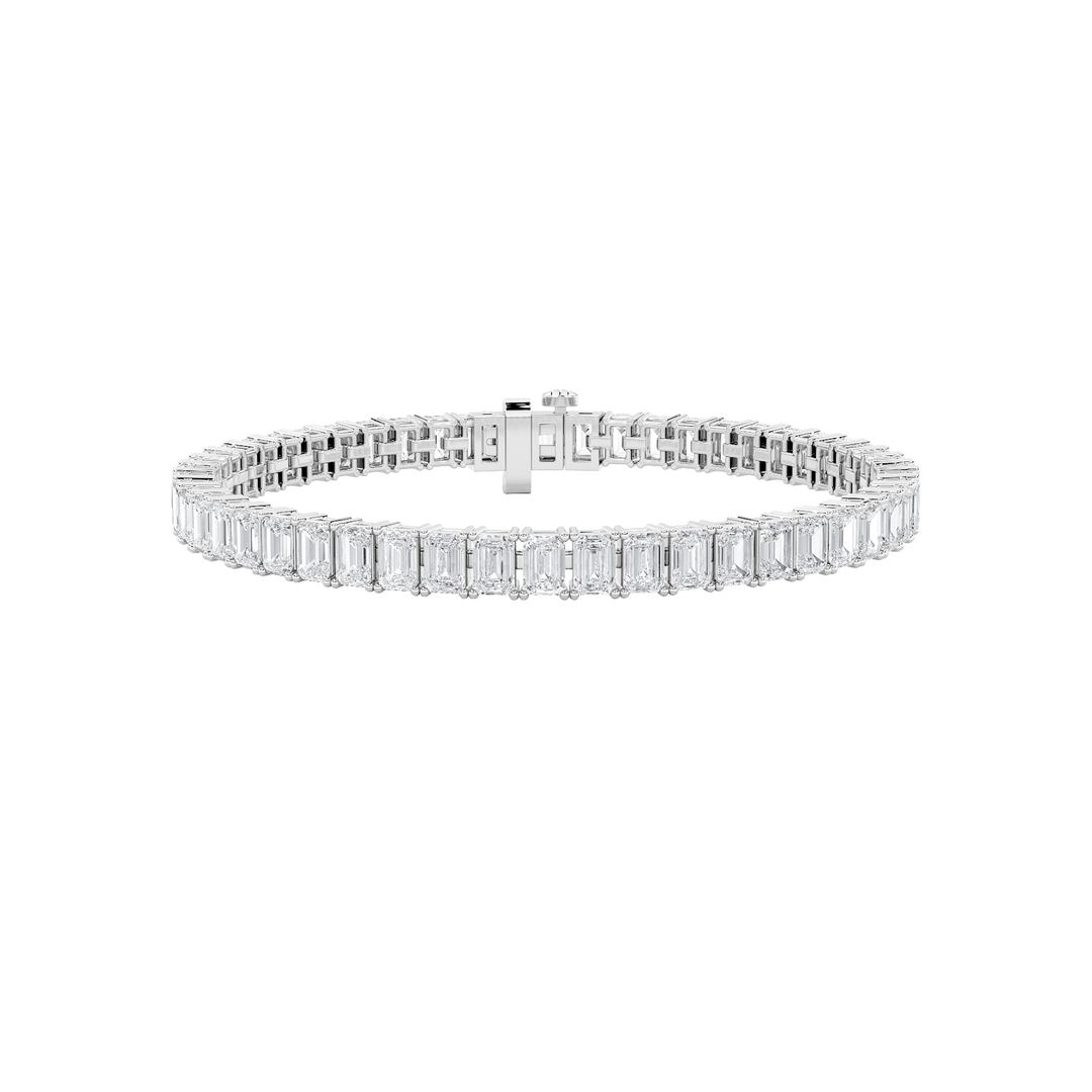 12.5Cttw Emerald Shaped Lab Grown Diamond (F/VS) East West Line Bracelet in 14K Gold