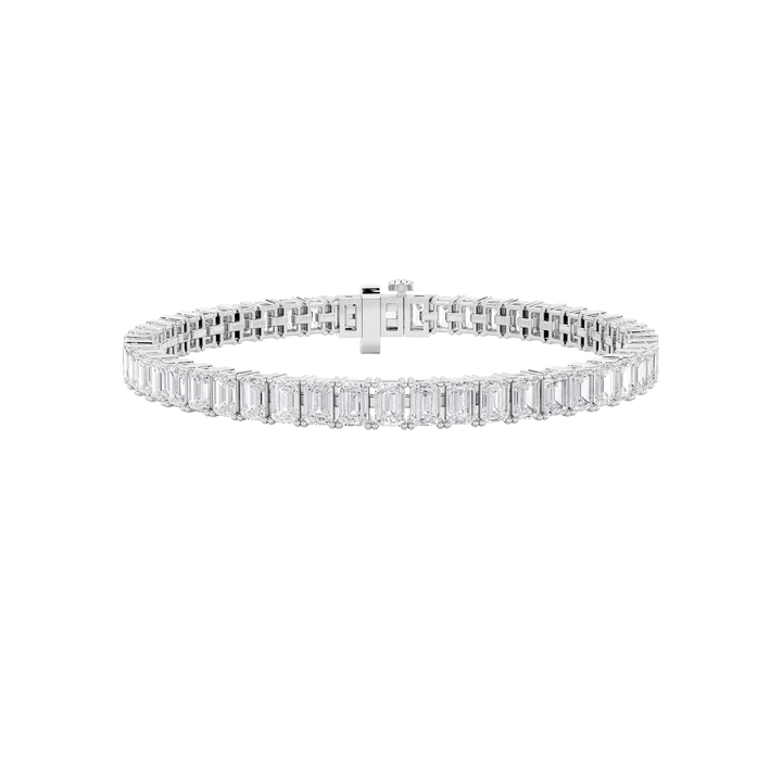 12.5Cttw Emerald Shaped Lab Grown Diamond (F/VS) East West Line Bracelet in 14K Gold