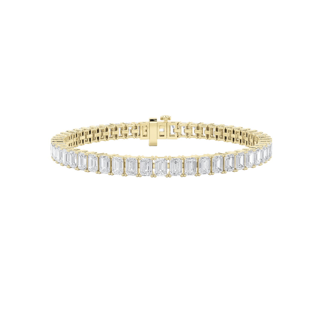 12.5Cttw Emerald Shaped Lab Grown Diamond (F/VS) East West Line Bracelet in 14K Gold