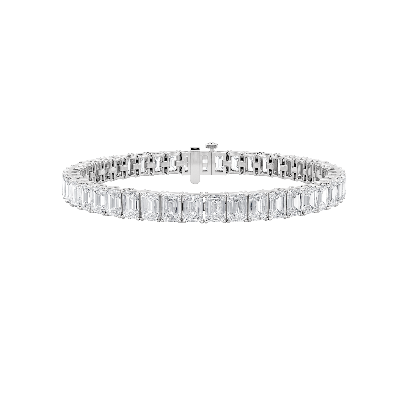 18.5Cttw Emerald Shaped Lab Grown Diamond (F/VS) East West Line Bracelet in 14K Gold