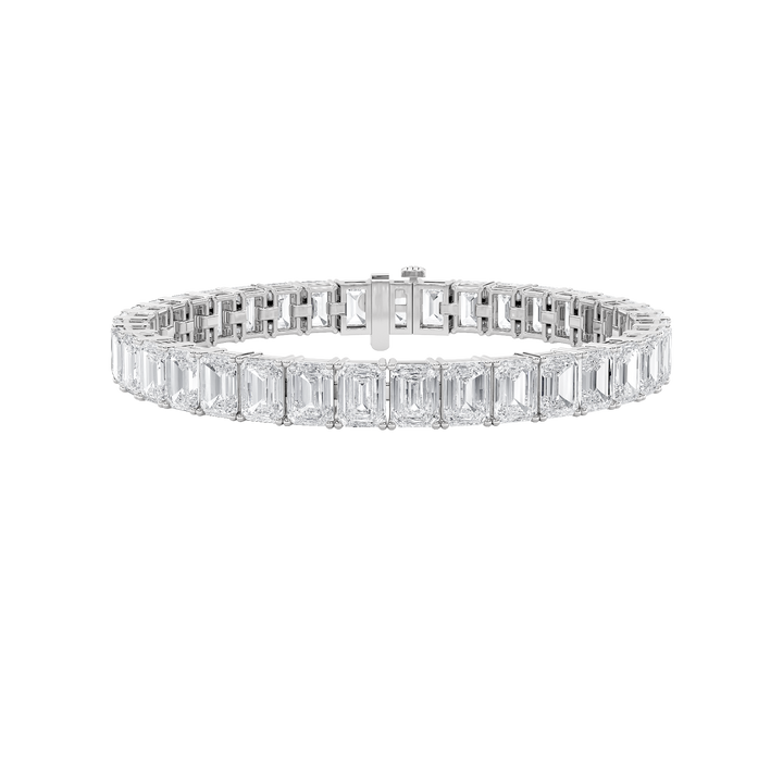 21.5Cttw Emerald Shaped Lab Grown Diamond (F/VS) East West Line Bracelet in 14K Gold