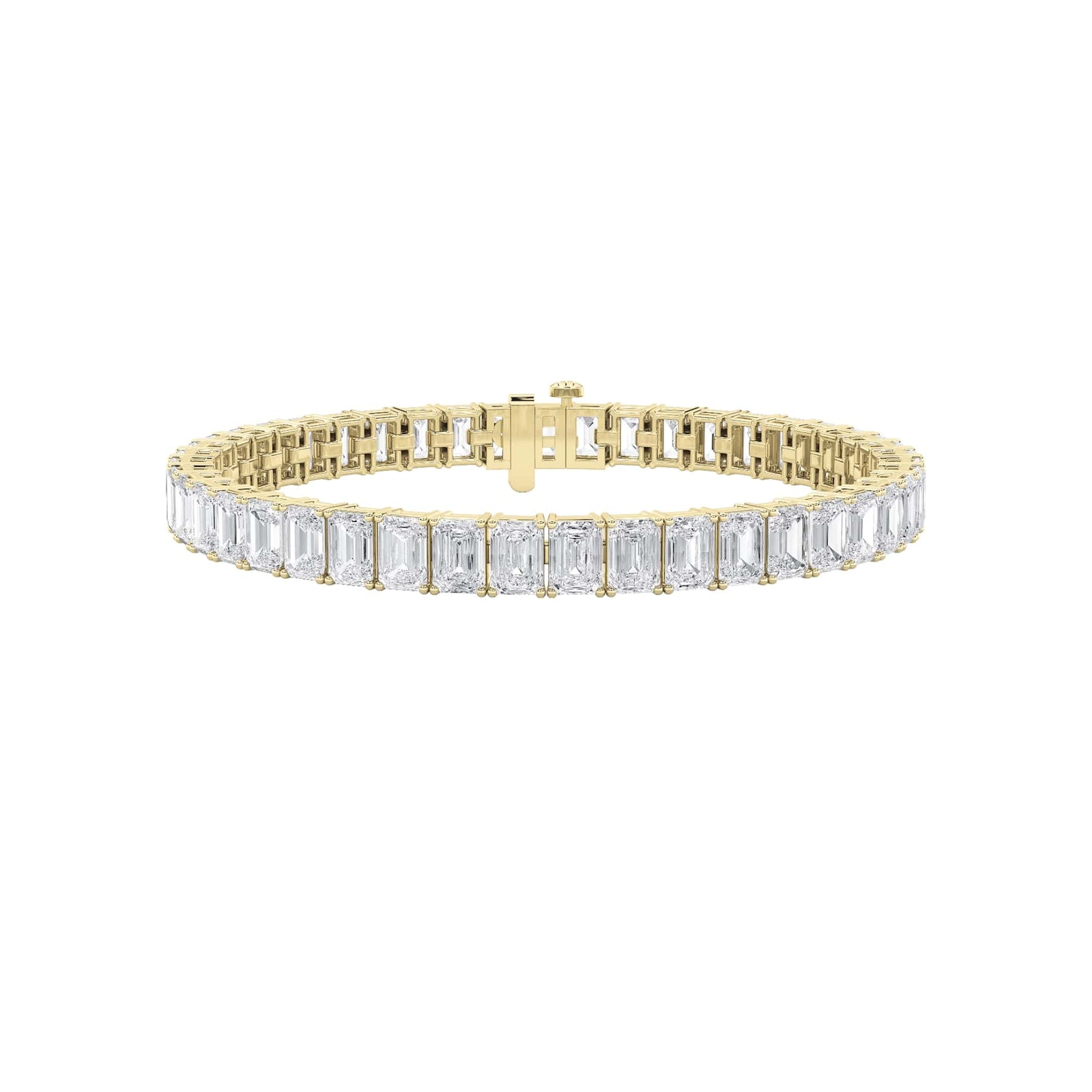 21.5Cttw Emerald Shaped Lab Grown Diamond (F/VS) East West Line Bracelet in 14K Gold