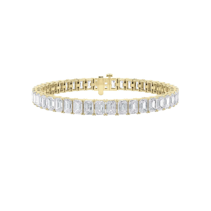 21.5Cttw Emerald Shaped Lab Grown Diamond (F/VS) East West Line Bracelet in 14K Gold
