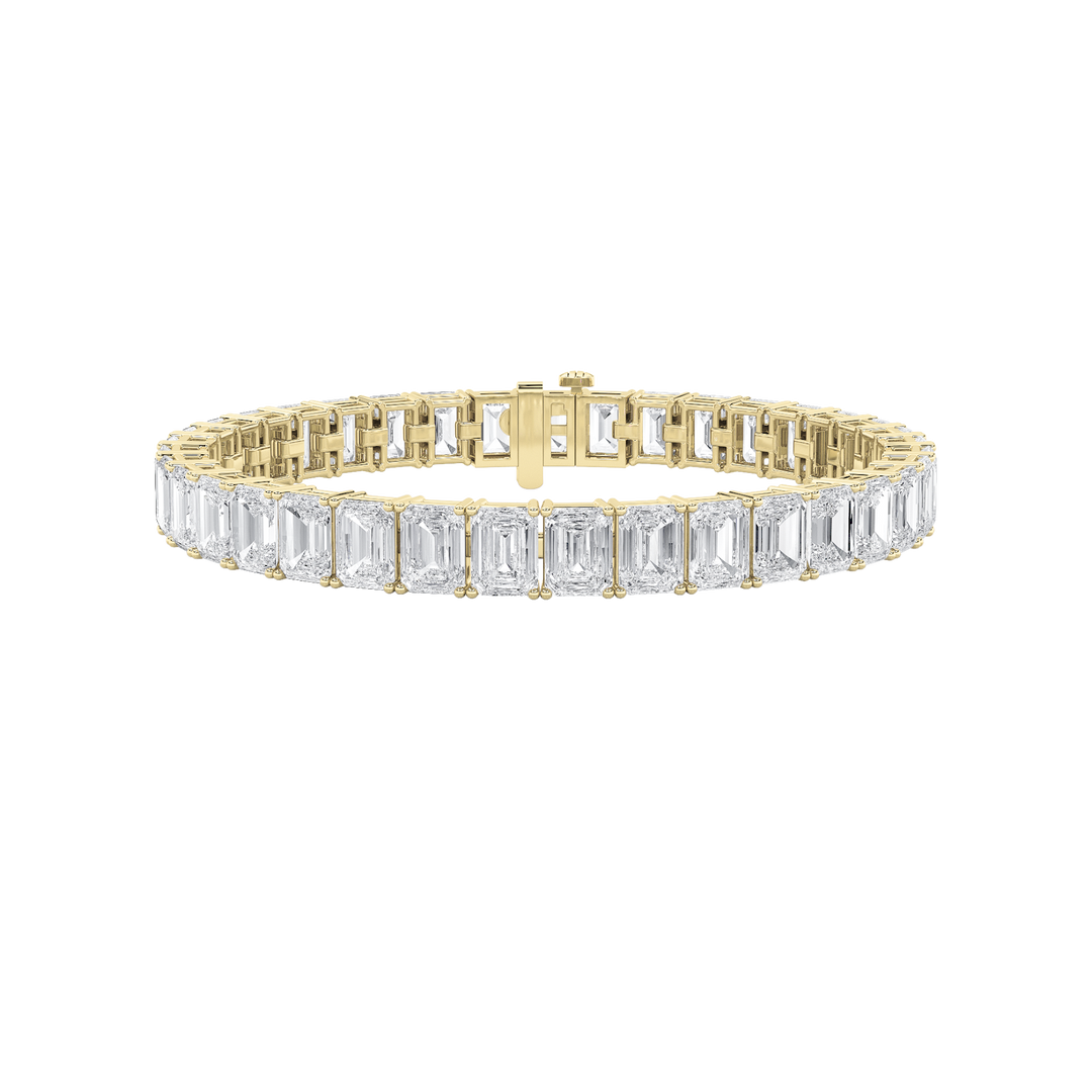 21.5Cttw Emerald Shaped Lab Grown Diamond (F/VS) East West Line Bracelet in 14K Gold