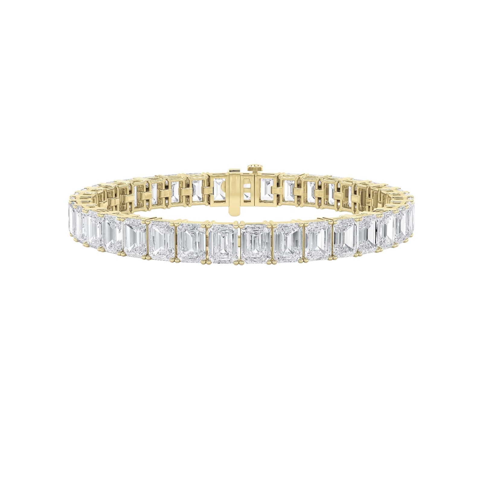 27Cttw Emerald Shaped Lab Grown Diamond (F/VS) East West Line Bracelet in 14K Gold