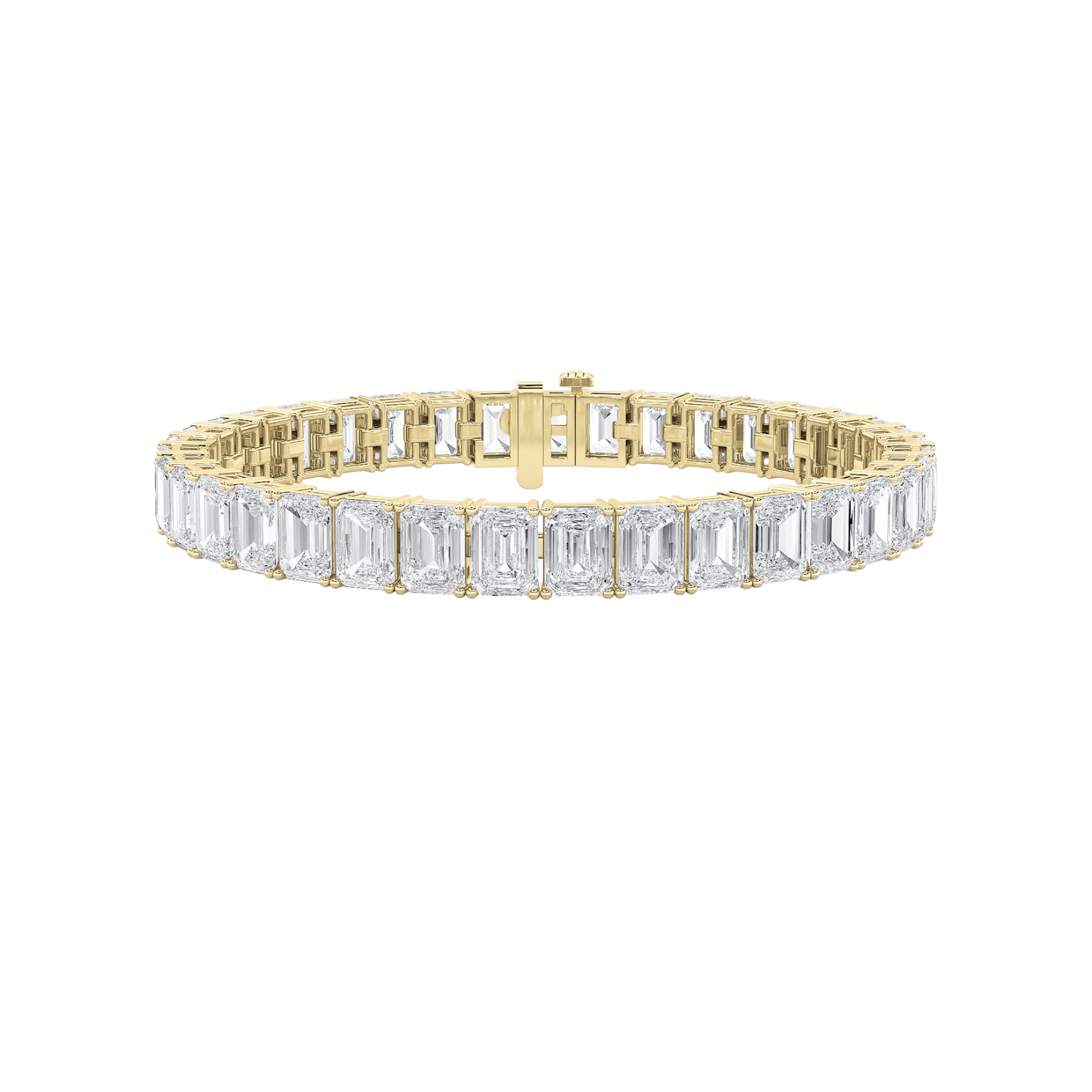 27Cttw Emerald Shaped Lab Grown Diamond (F/VS) East West Line Bracelet in 14K Gold