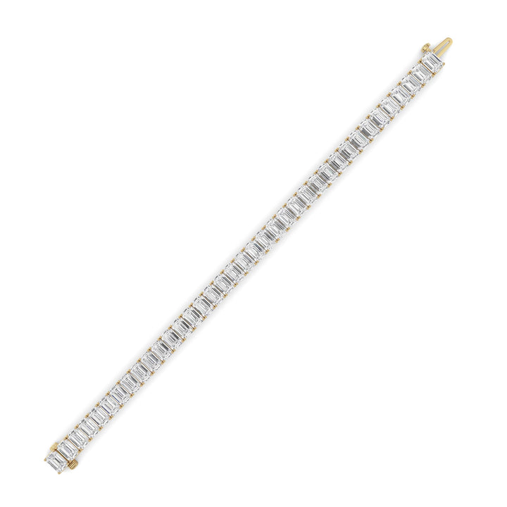 27Cttw Emerald Shaped Lab Grown Diamond (F/VS) East West Line Bracelet in 14K Gold