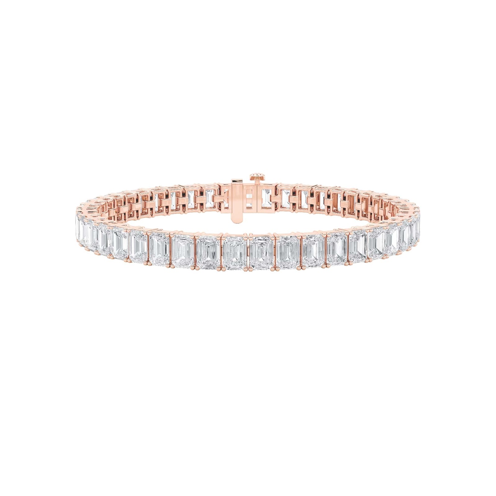 18.5Cttw Emerald Shaped Lab Grown Diamond (F/VS) East West Line Bracelet in 14K Gold
