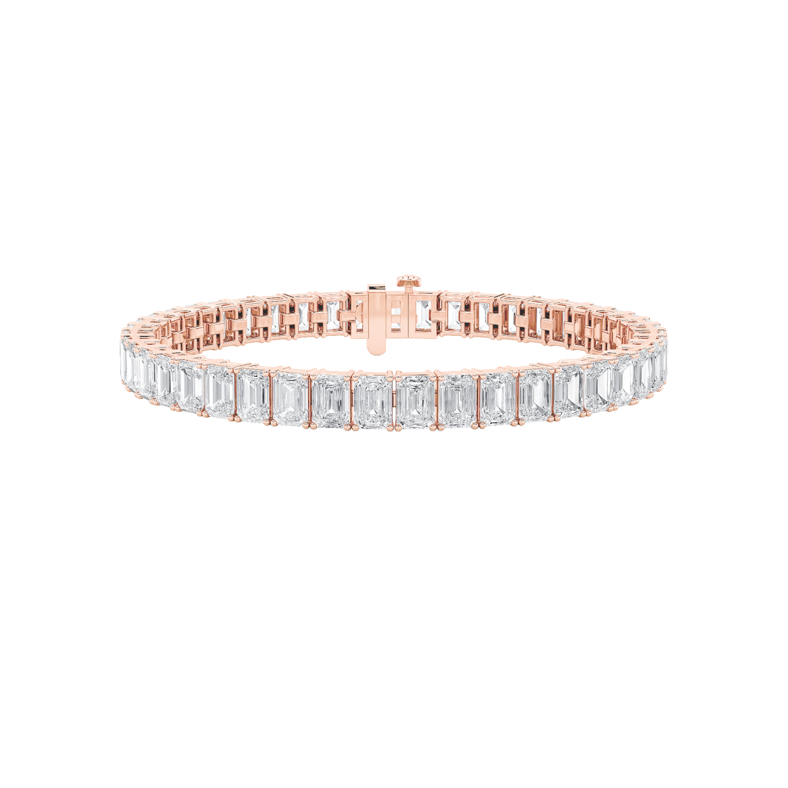 18.5Cttw Emerald Shaped Lab Grown Diamond (F/VS) East West Line Bracelet in 14K Gold