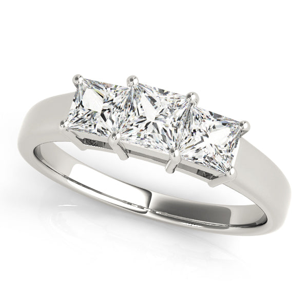 18K White Gold Square Diamond Three-Stone Engagement Ring