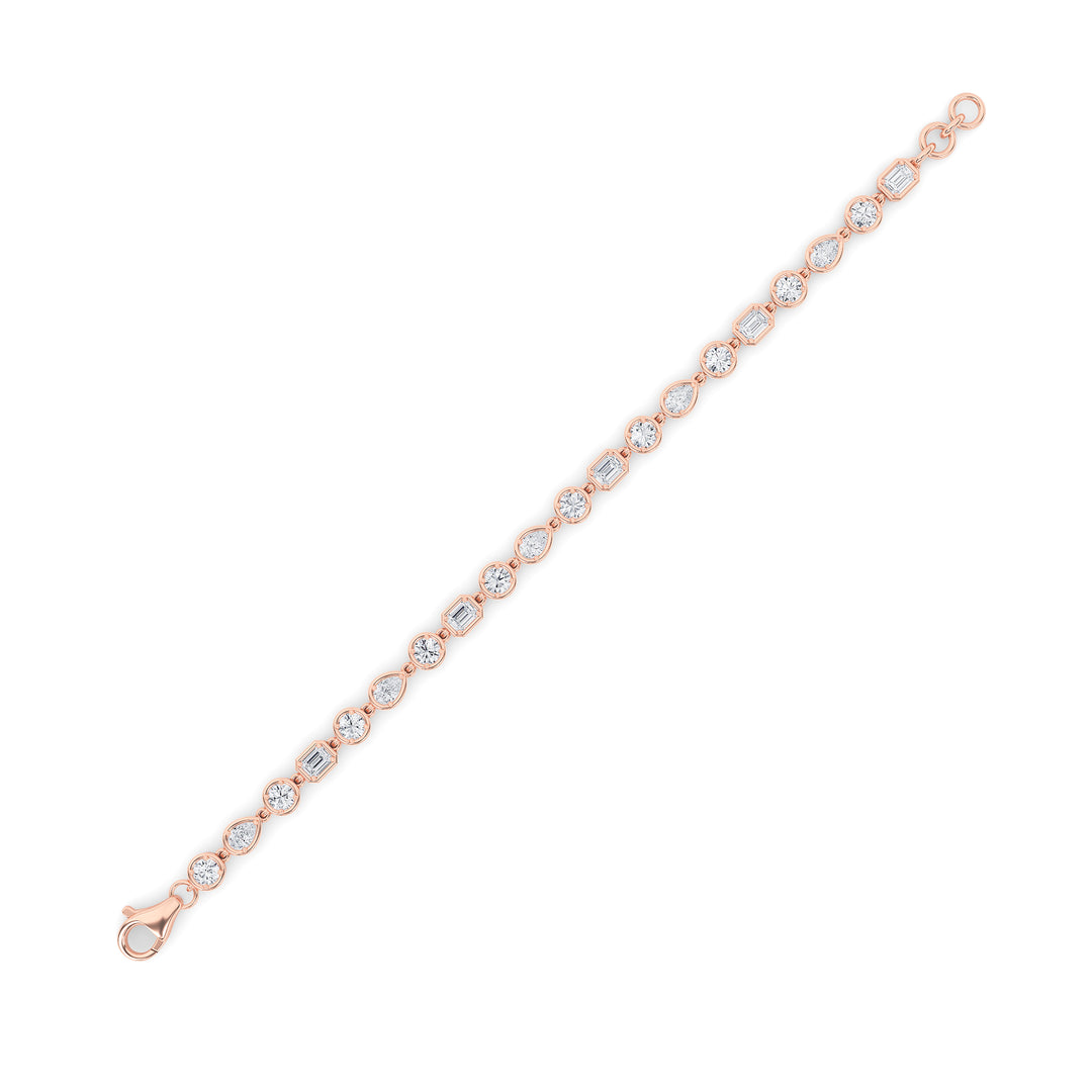 4Cttw Emerald Shaped Lab Grown Diamond (F/VS) Mix Shaped Bezel Set  Bracelet in 14K Gold