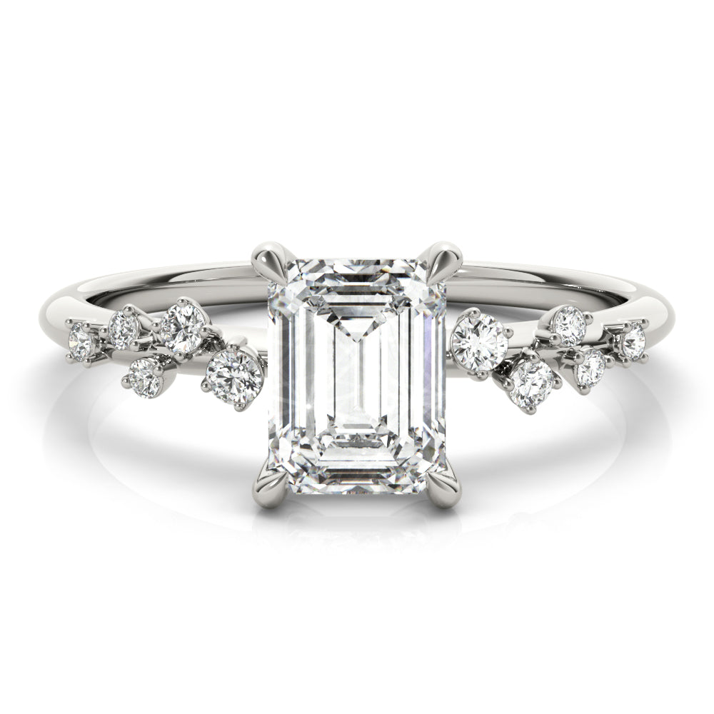 Platinum Emerald Diamond Fashion Engagement Ring