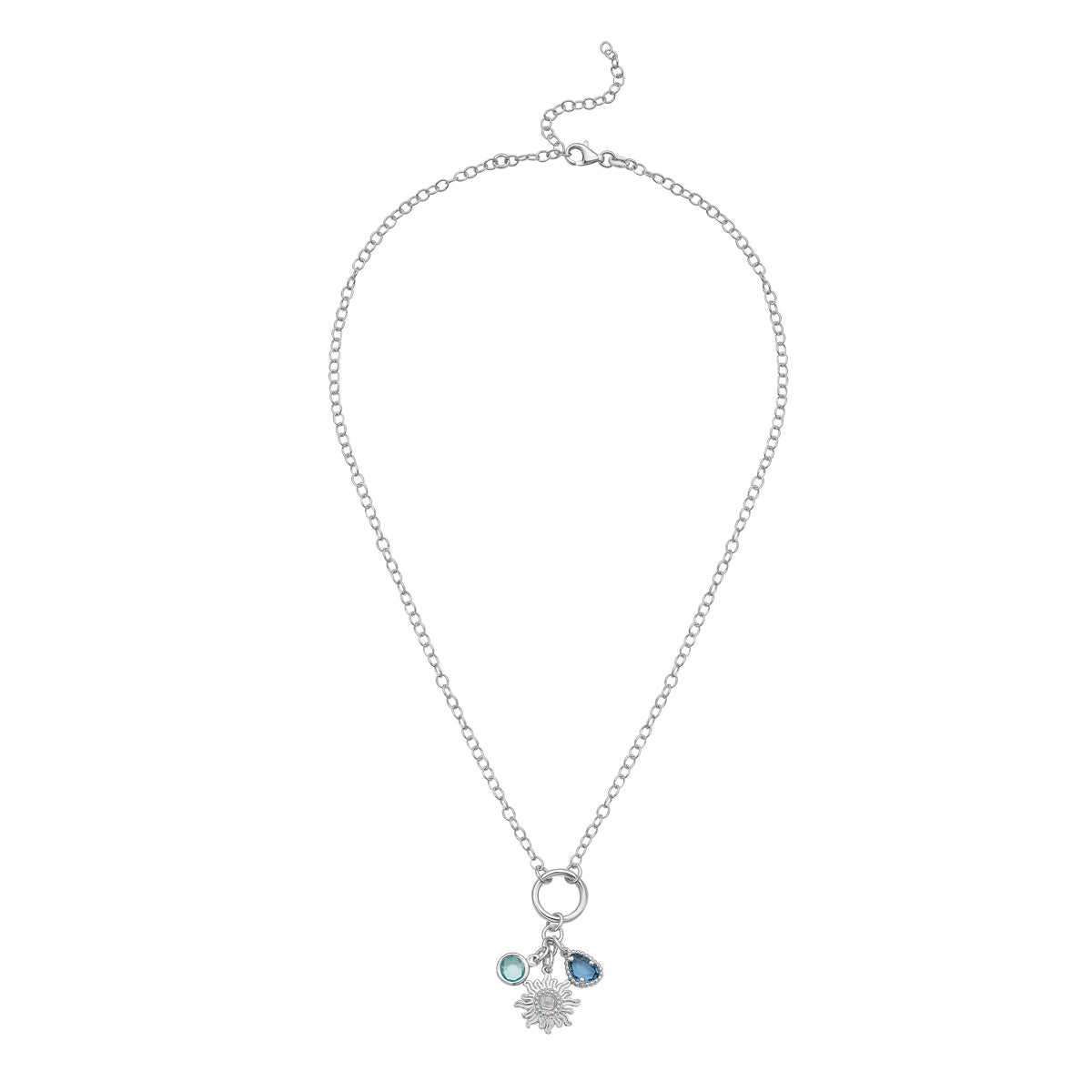 Silver Sunflower CZ Charm Necklace