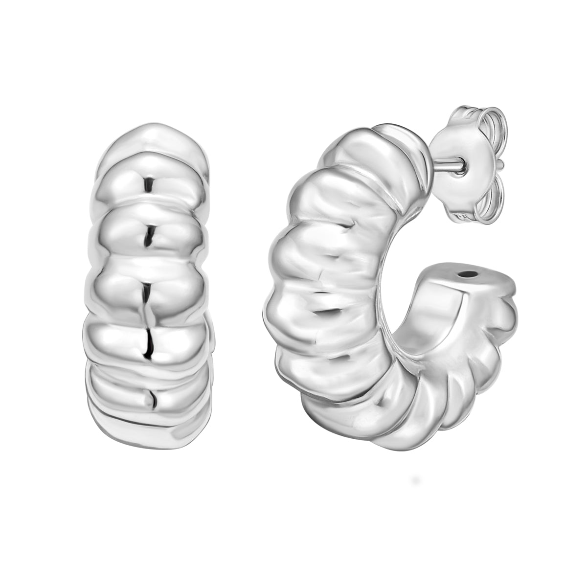 Silver Twisted C Hoop Earrings