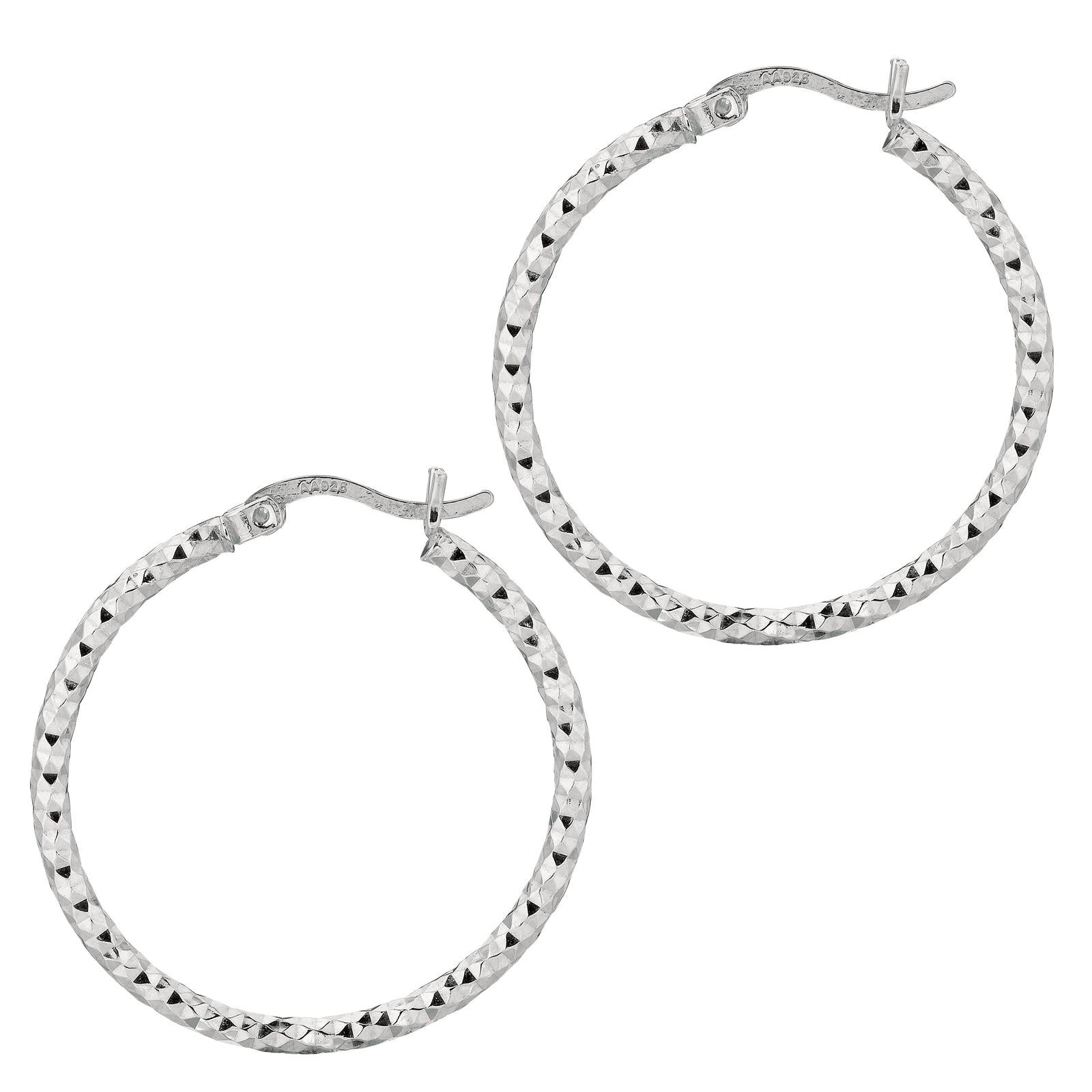 Silver 2x25MM Diamond Cut Earring