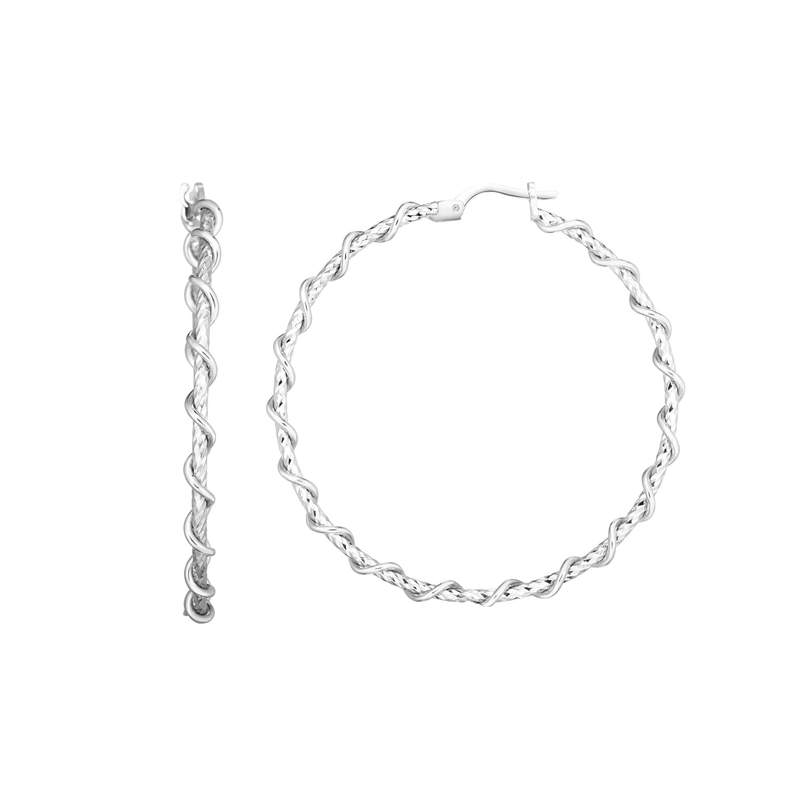 Silver 45mm Wire Twist Hoop Earring
