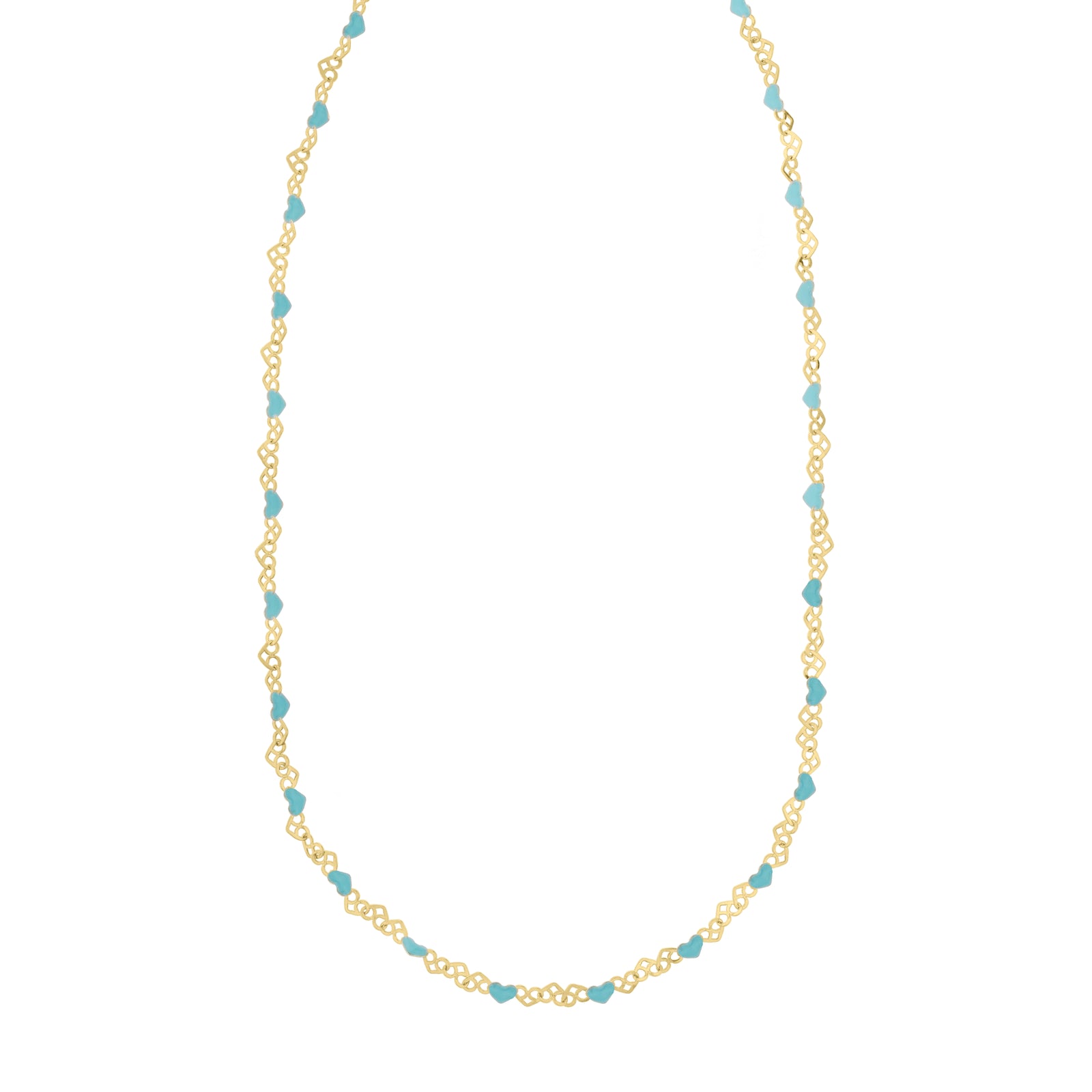 Gold Over Silver Enamel Hearts Chain Necklace