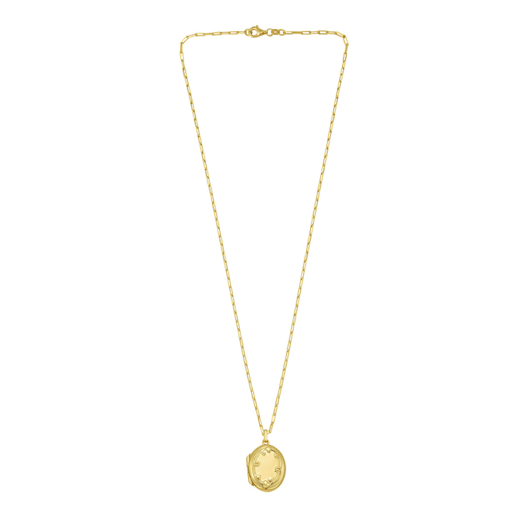 Gold Over Silver Oval Vine Locket Necklace