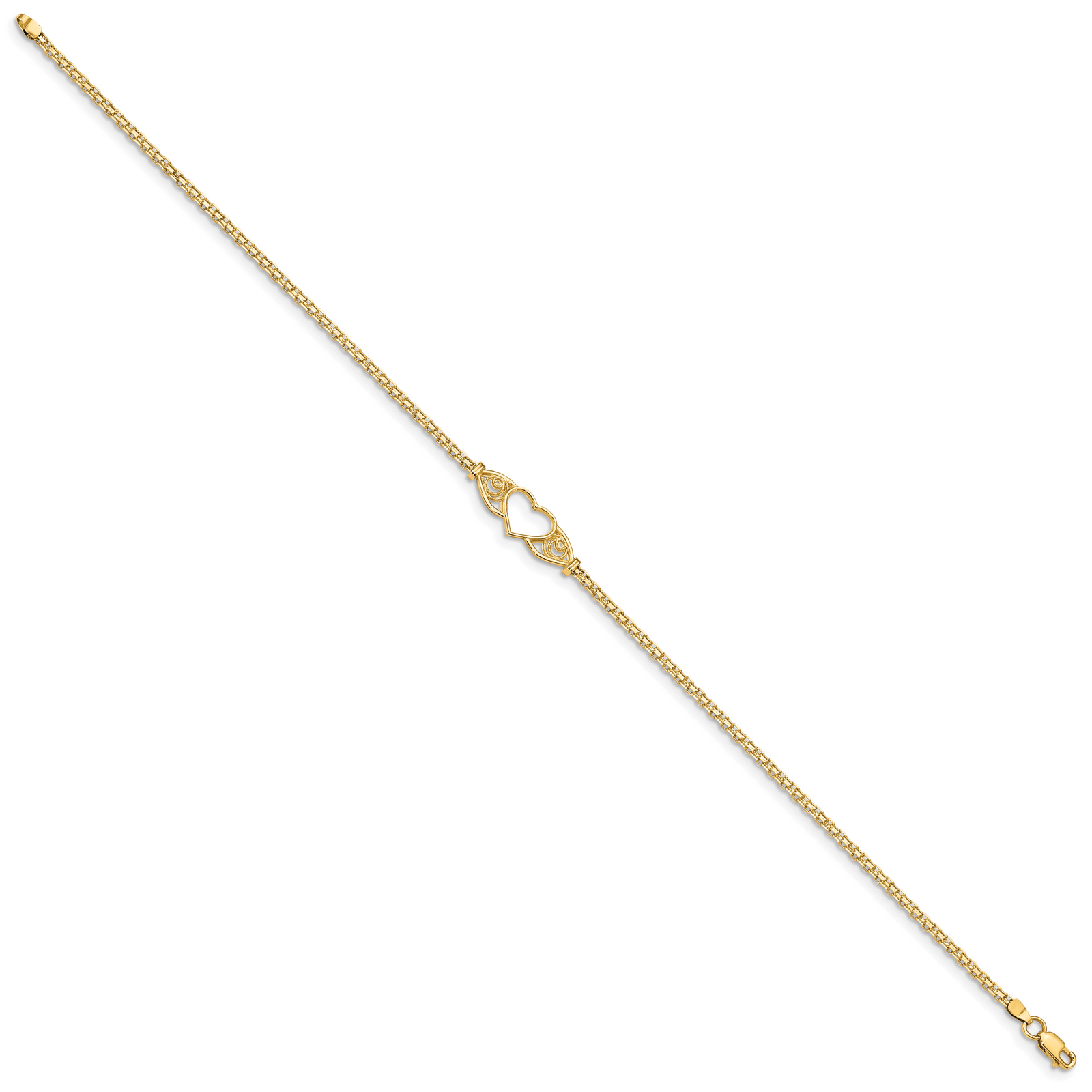 14k Polished Heart 10inch  Anklet