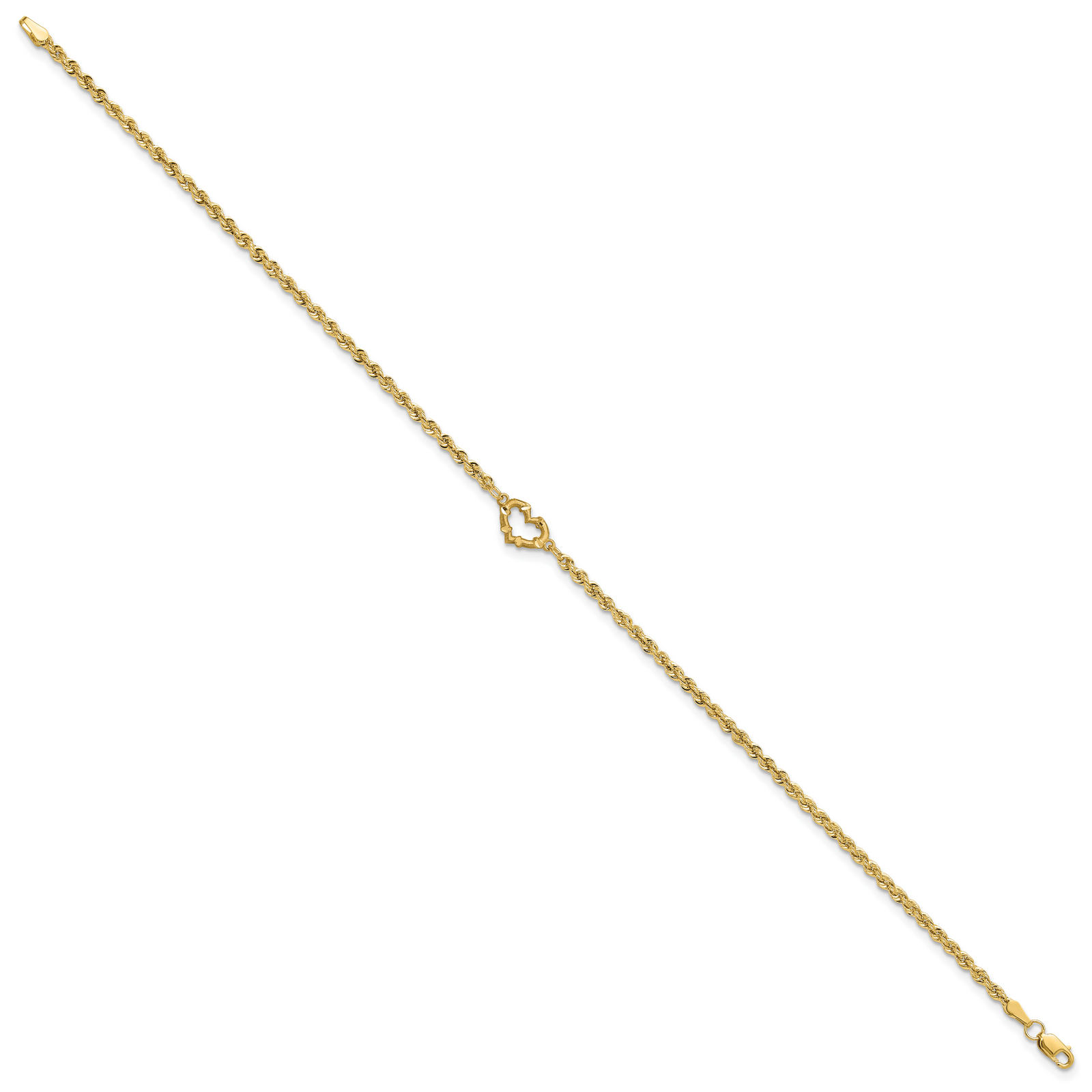 14k Diamond-cut Open Heart Rope 9inch Anklet