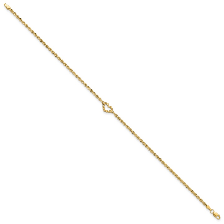 14k Diamond-cut Open Heart Rope 9inch Anklet