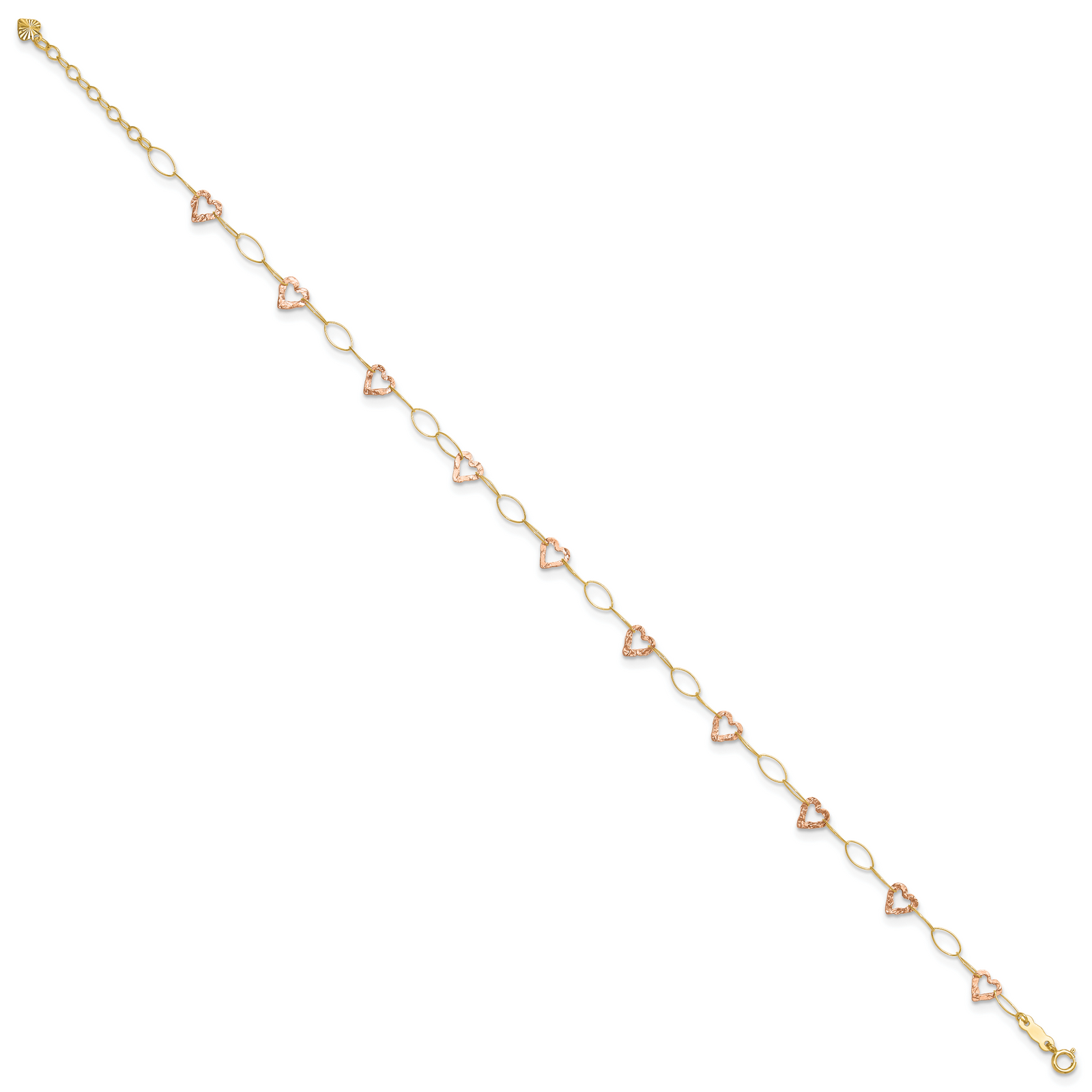 14k Two-tone Adjustable Heart 9in Plus 1in extension Anklet
