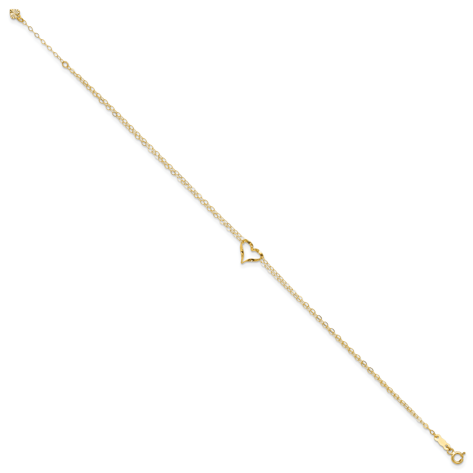 14k Double Strand Heart 10in Plus 1in ext. Anklet