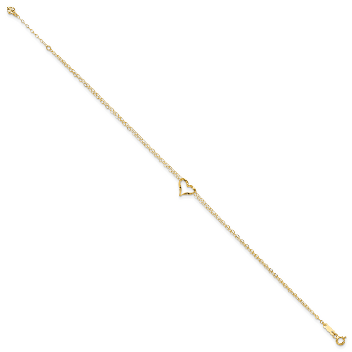 14k Double Strand Heart 10in Plus 1in ext. Anklet