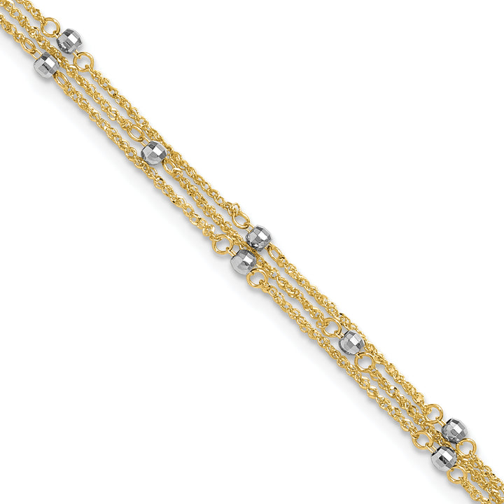 14k Two-tone Triple Strand 10in Plus 1in ext. Anklet