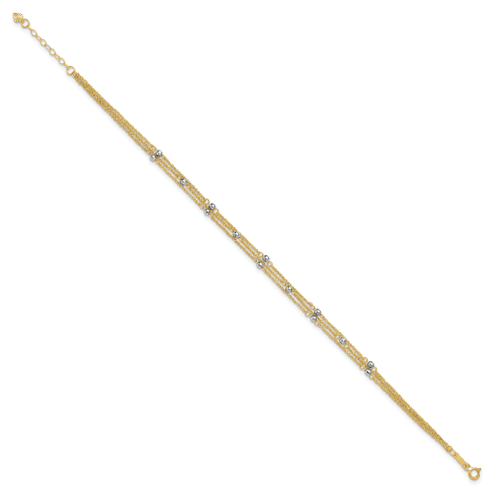 14k Two-tone Triple Strand 9in Plus 1in ext. Anklet