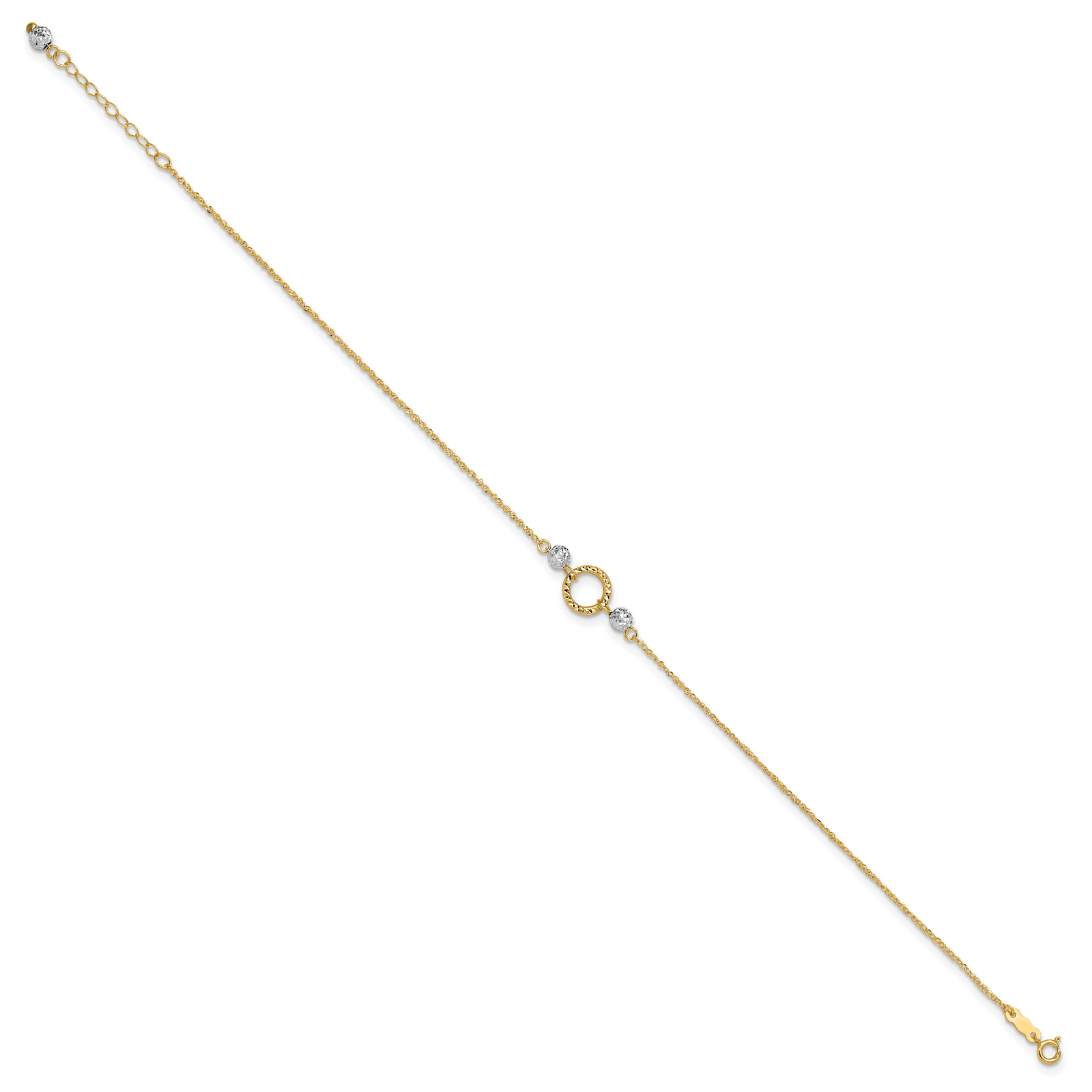 14k Two-tone Circle and Bead 9in Plus 1in ext. Anklet