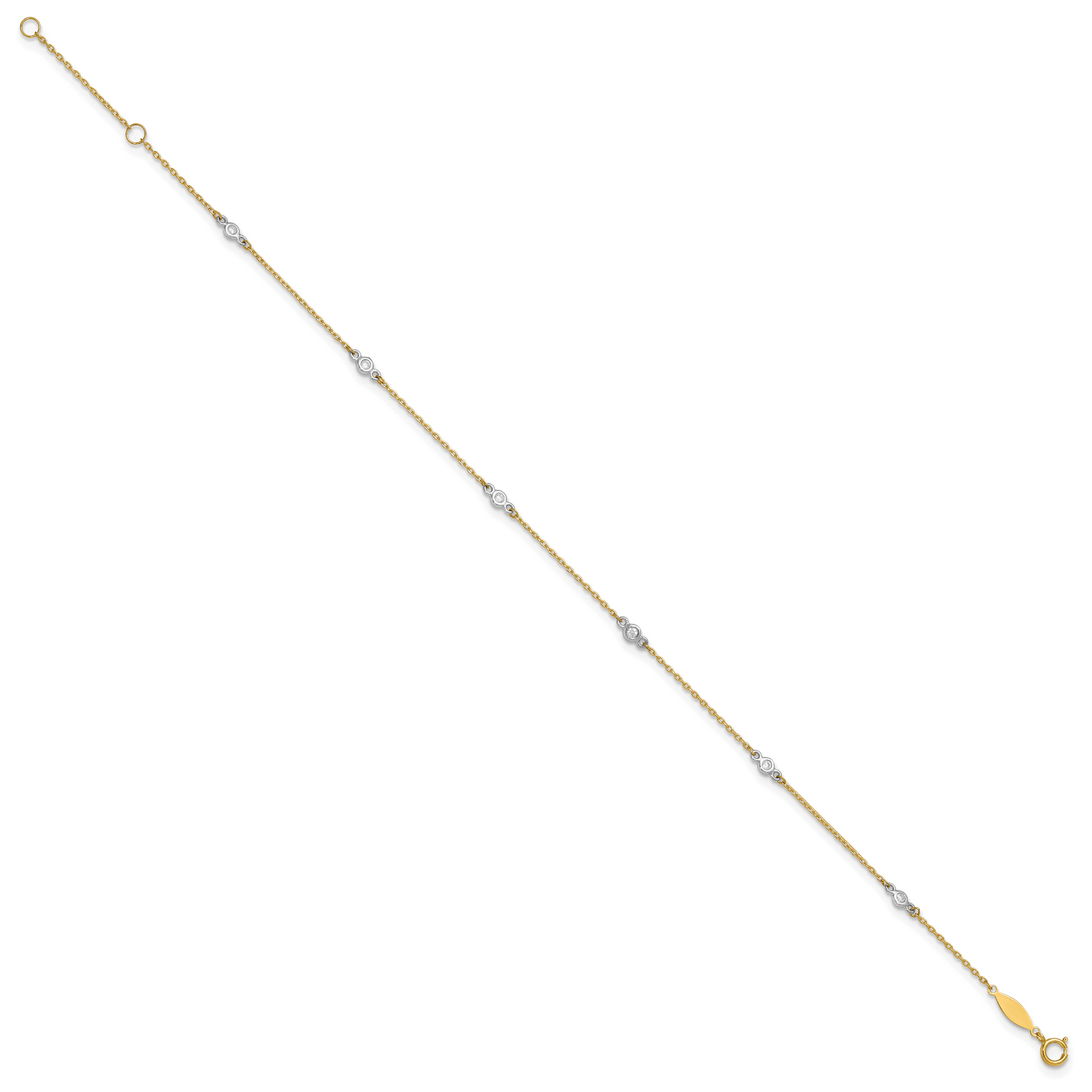 14k Two-tone CZ 9in Plus 1in ext. Anklet