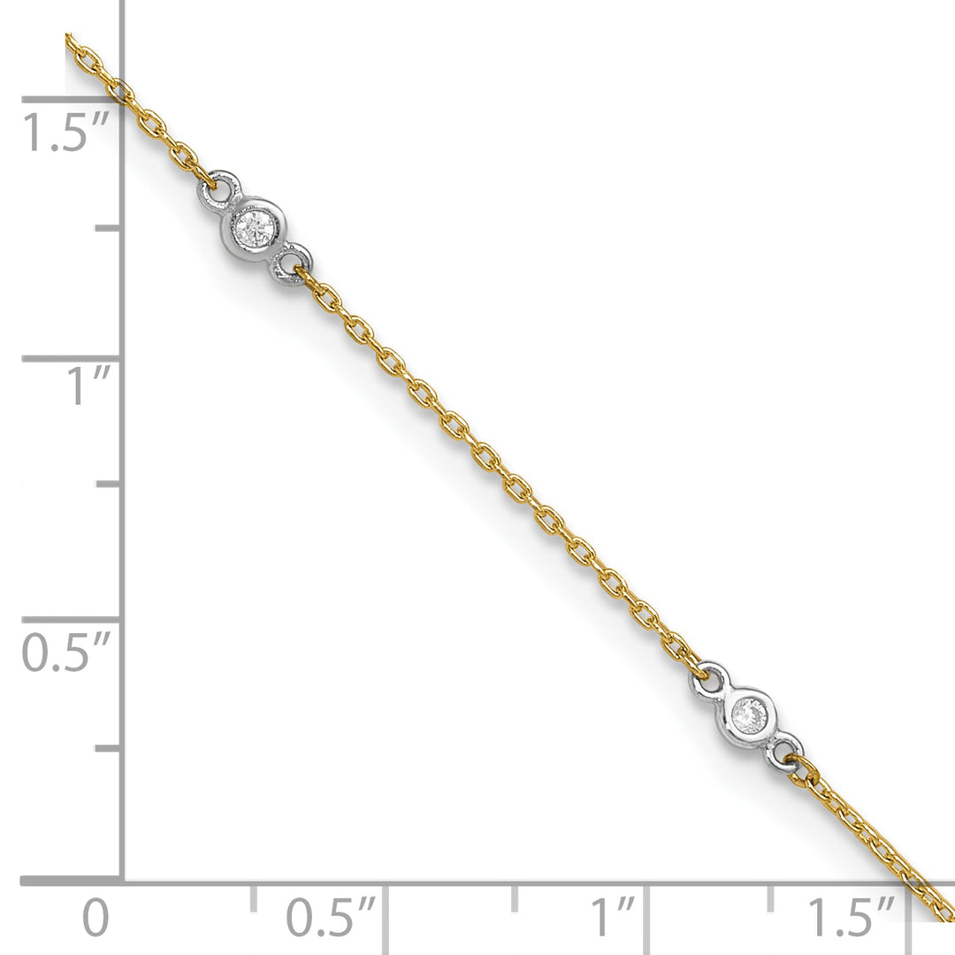 14k Two-tone CZ 9in Plus 1in ext. Anklet