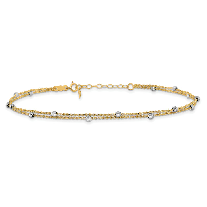 14K Two-tone 2-Strand Spiga Mirror Beads 9in Plus 1in Ext. Anklet