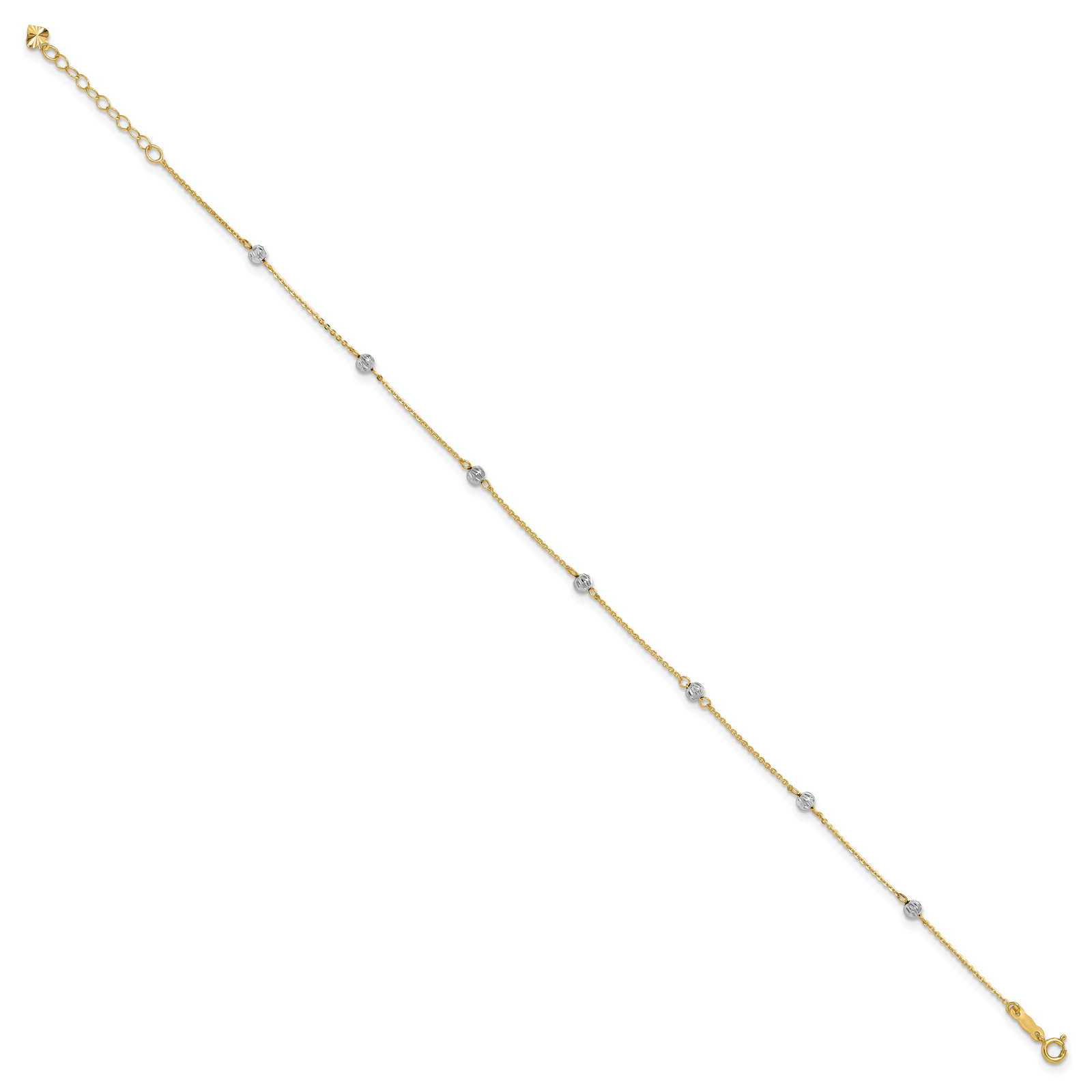 14K Two-tone Diamond-cut Beads 9in Plus 1in Ext. Anklet
