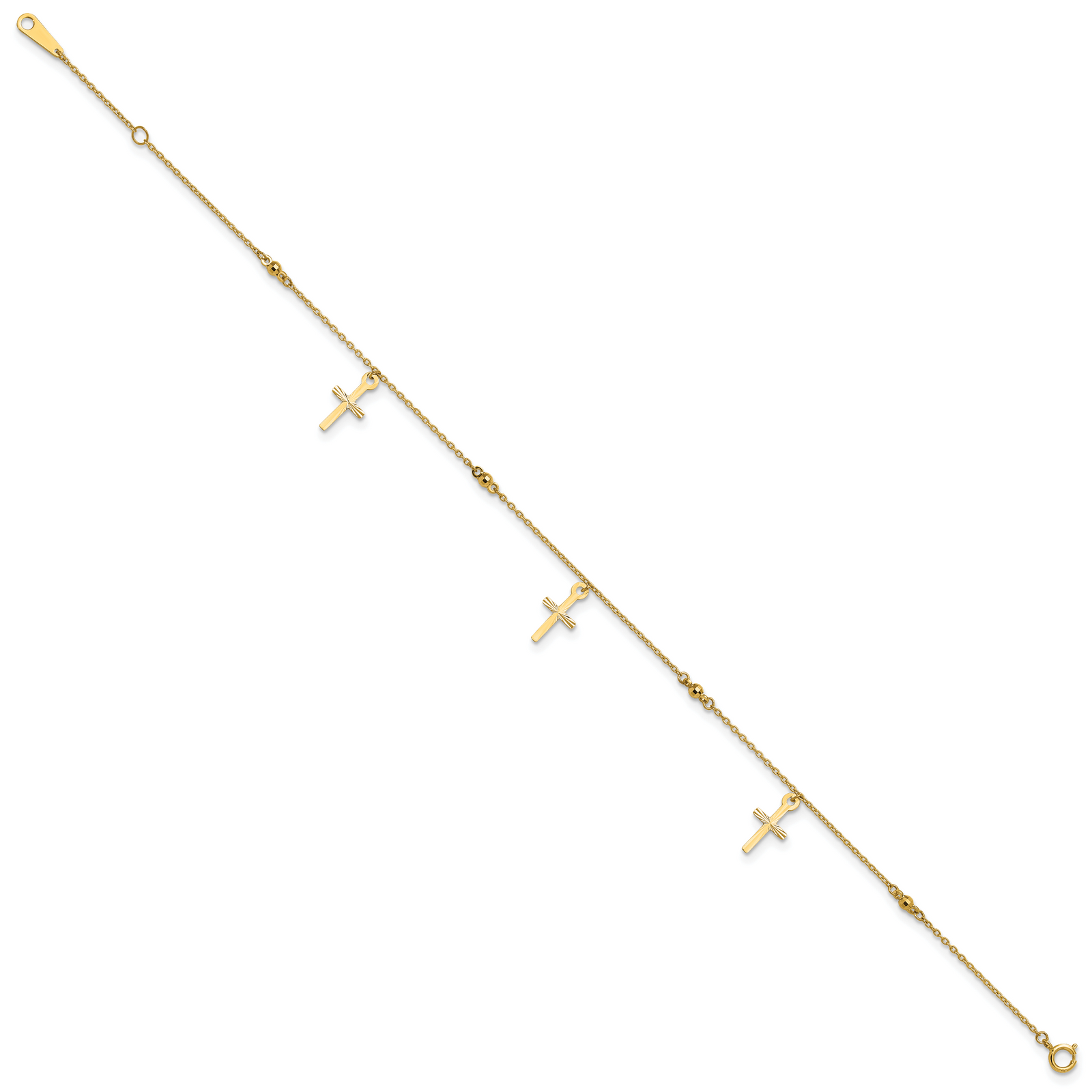 14k Polished and Diamond-cut Cross 9in Plus 1in ext. Anklet