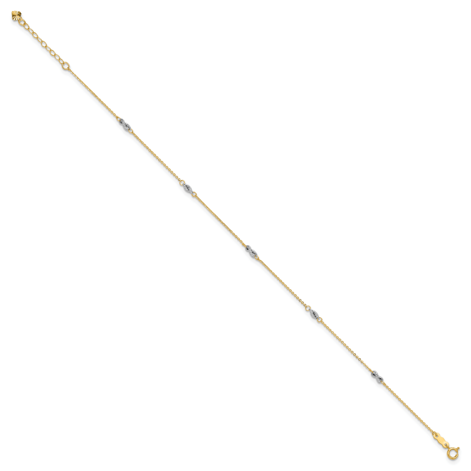 14K Two-tone Fancy 9in Plus 1in Ext Anklet