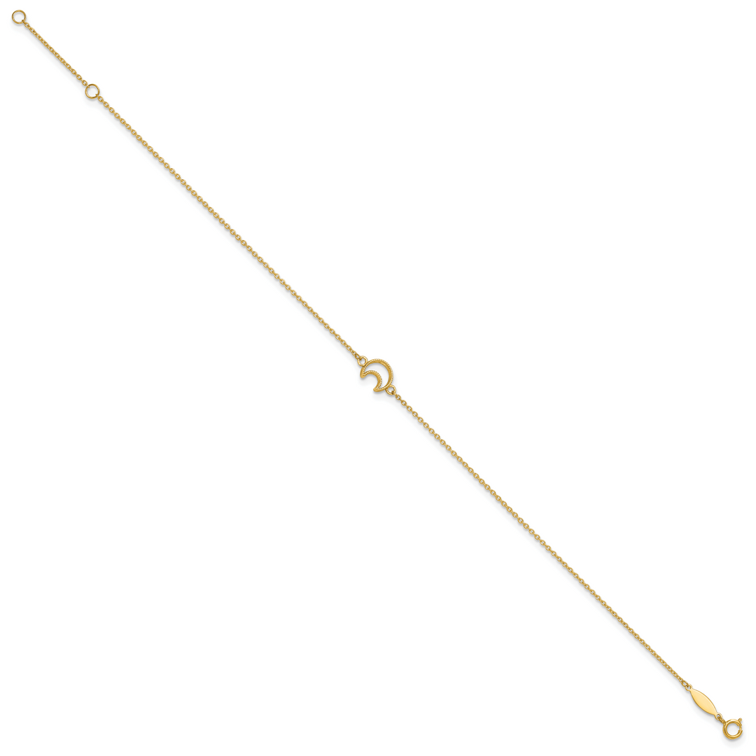 14K Gold Textured and Polished Moon 9in Plus 1in ext. Anklet